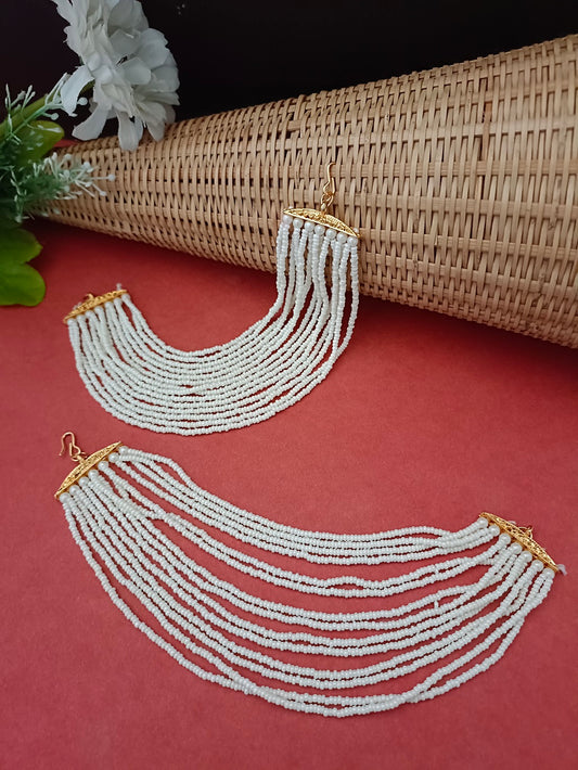 Sanjog Multi-Layered White Pearl Dangler Earrings