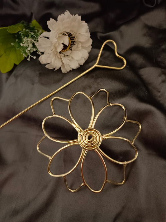 Sanjog Gold Tone Wire Floral Hair Bun Pin