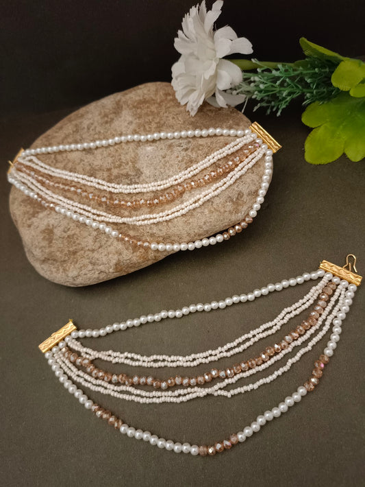 Sanjog Multi-Layered Pearl & Crystal Dangler Earrings