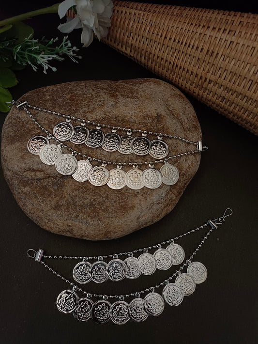 Sanjog Oxidized Silver Coin Dangler Earchains