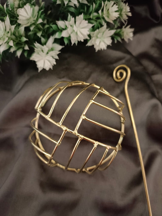 Sanjog Gold Tone Hair Bun Cage with Hair Stick