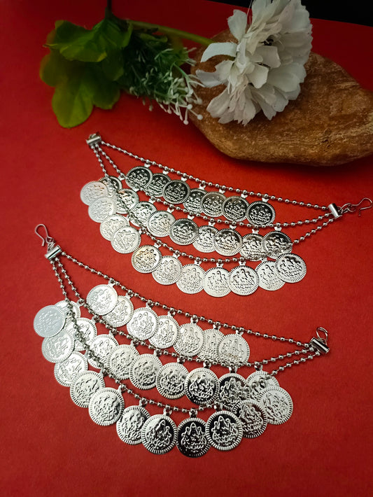 Sanjog Oxidized Silver Coin Dangler Earchains