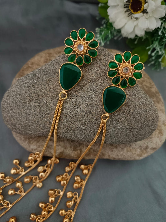 Brass- Plated Kundan & Ghungaroo Beaded Kashmiri Floral Drop Earrings