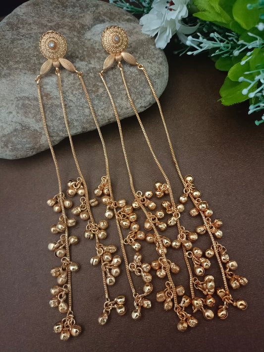 Gold Plated Kundan & Ghungaroo Beaded Kashmiri Drop Earrings