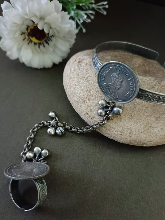 German Silver Plated Beaded Oxidised Ring Bracelet