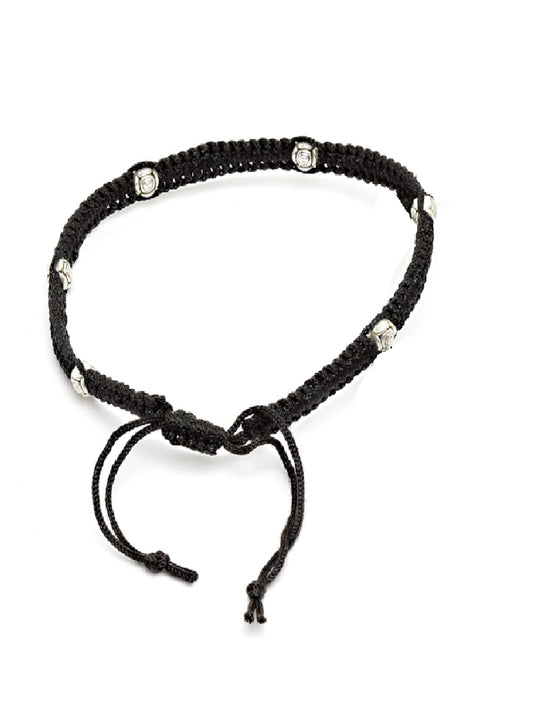 German Silver Plated Beaded Oxidised Thread Anklet