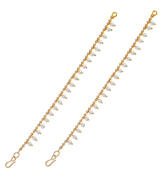 Gold-Plated Pearls Studded Classic Layered Ear Chain Earrings