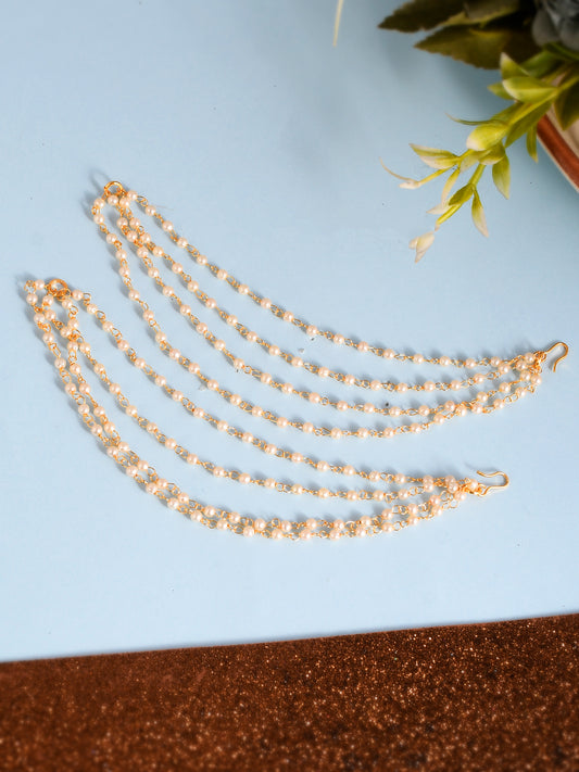 Gold-Plated Pearls Studded Classic Layered Ear Chain Ear Cuff