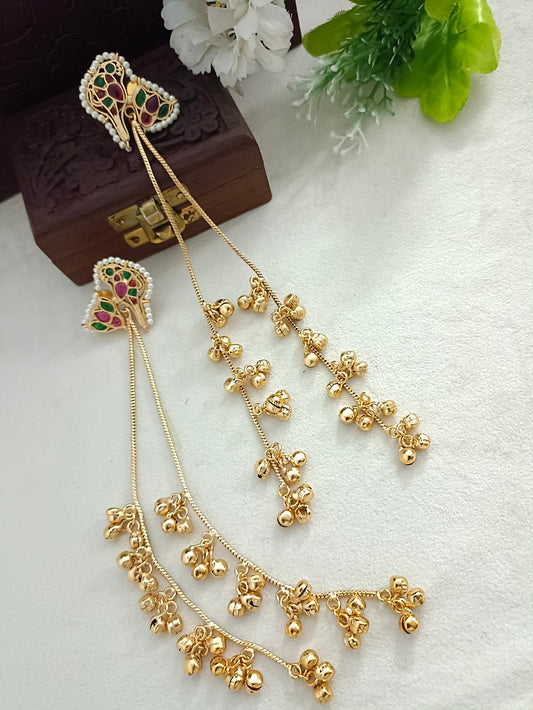 Gold-Toned Pink Drop Earrings | Kundan Studded, Beaded Kashmiri Brass Post Back