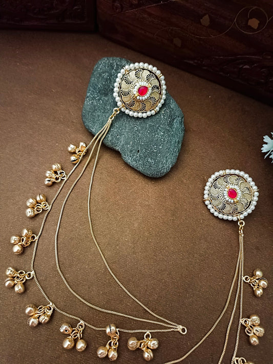 Gold-Toned Pink Circular Drop Earrings | Kashmiri Kundan Studded & Beaded Insert Style