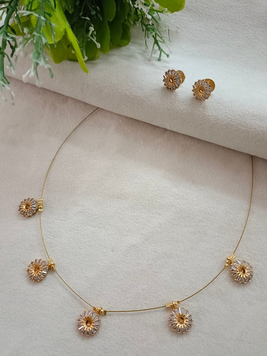 Cubic Zirconia Studded Jewellery Set: Gold-Toned Necklace & Earrings | Brass-Plated Lobster Clasp