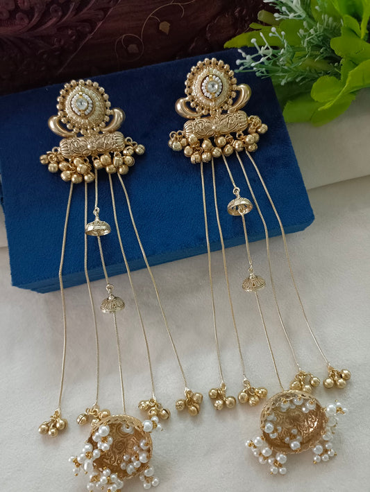 Gold toned and White Classic Jhumkas – Ethnic Earrings for Women