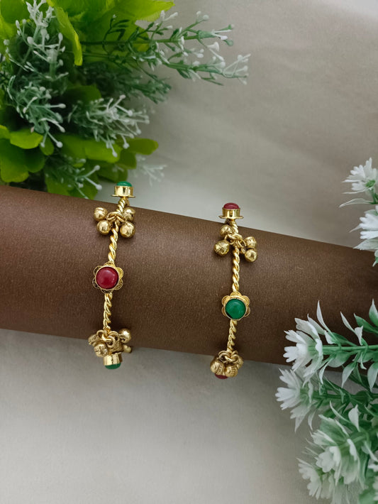 Kundan Red & Gold Plated Bangle Bracelet for Women | Handcrafted Brass Kada