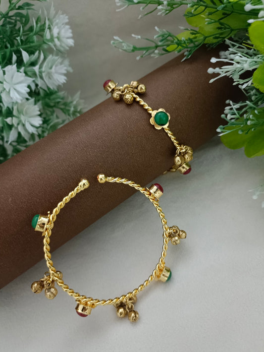 Kundan Red & Gold Plated Bangle Bracelet for Women | Handcrafted Brass Kada