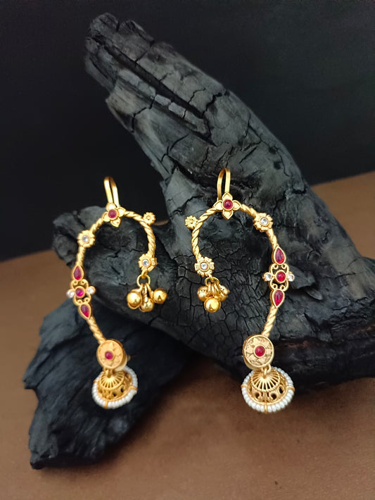 Gold Plated Kundan Studded Bugadi Ear Cuff Earrings