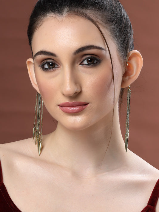 Gold-Plated Contemporary Ear Cuff Drop Long Snake Chain Statement Dangle Hoop Earrings