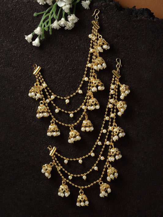 Sanjog Gold-Plated Pearls Studded Classic Layered Ear Chain Ear Cuff 9 Jhumki Jhumka Earring