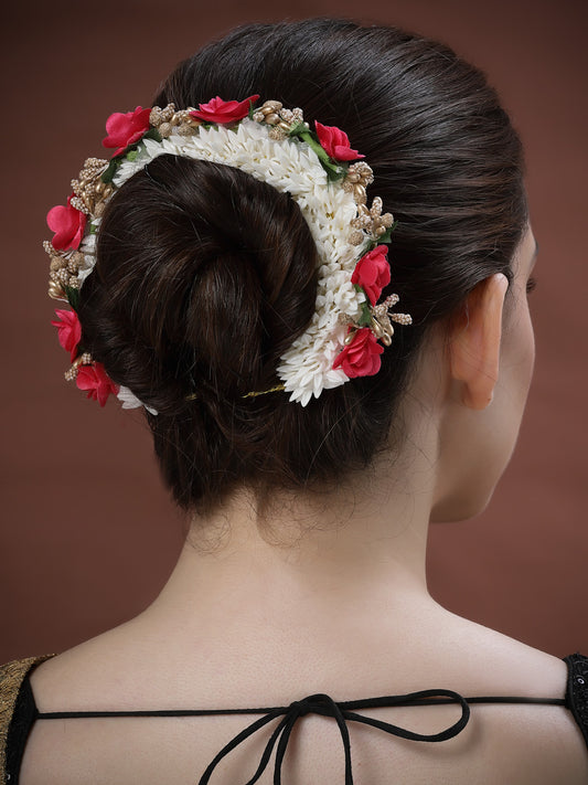 Women Red & Gold-Toned Embellished Juda Gajra Bun Hair Accessory