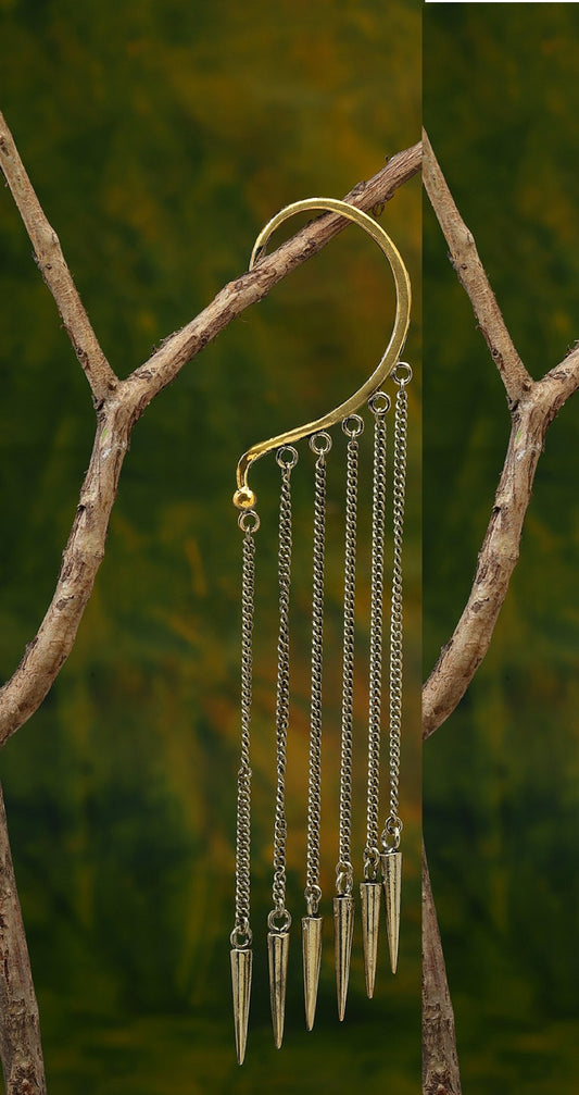 Gold-Plated Contemporary Ear Cuff Drop Long Snake Chain Statement Dangle Earrings