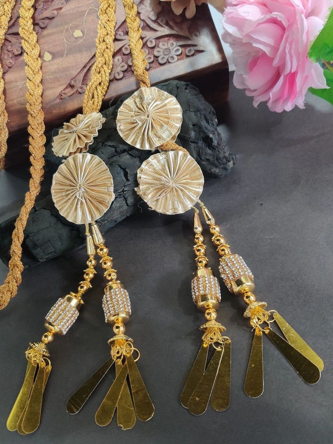 Gota Disc & Tassel Choti Paranda Ponytail Braid Holder – Gold