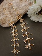 Gold-Plated Kundan Studded And Artificial Beaded Pearl Sahara Ear Chains Earrings