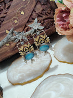 Dual Toned Oxidised Silver Plated Pear Drop Floral Earrings