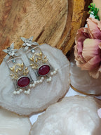 Dual Toned Oxidised Silver Plated Pear Drop Floral Earrings