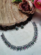 Oxidised Silver Plated Stone Studded Choker Jewellery Set For Women