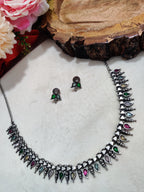 Oxidised Silver Plated Stone Studded Choker Jewellery Set For Women
