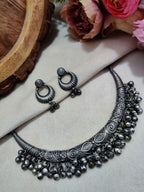 Oxidised Silver Plated Ghugaroo Drops Kashmiri Choker Jewellery Set For Women