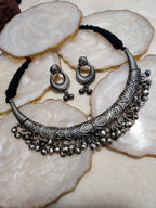 Oxidised Silver Plated Ghugaroo Drops Kashmiri Choker Jewellery Set For Women