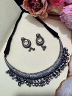 Oxidised Silver Plated Ghugaroo Drops Kashmiri Choker Jewellery Set For Women