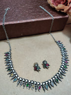 Oxidised Silver Plated Stone Studded Choker Jewellery Set For Women