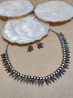 Oxidised Silver Plated Stone Studded Choker Jewellery Set For Women