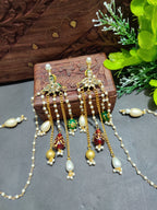 Gold-Tone Pearl & Multicolor Beaded Long Ear Chain Earrings for Women