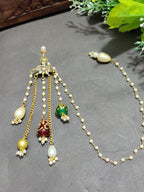 Gold-Tone Pearl & Multicolor Beaded Long Ear Chain Earrings for Women