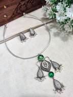 Oxidised Silver Plated Stone Studded Hasli Choker Jewellery Set For Women