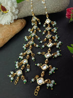 Gold-Plated Kundan Studded And Artificial Beaded Pearl Sahara Ear Chains Earrings