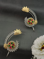 Brass-Plated Artificial Stones Studded Oxidised Floral Bugadi Ear Cuff Earring