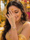 Gold-Plated Kundan Studded Meenakari Ring Hathphool Pearl Bracelets