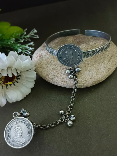 German Silver Plated Beaded Oxidised Ring Bracelet