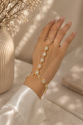Gold-Plated Kundan Studded Finger Ring Hathphool Pearl Bracelets