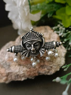 German Silver-Plated Beaded Oxidised Finger Ring