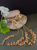 Gold-Plated Kundan Studded & Ghungroo Beaded Tasselled Peacock Drop Meenakari Earrings