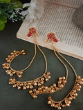 Gold-Plated Kundan Studded & Ghungroo Beaded Tasselled Peacock Kashmiri Drop Earrings