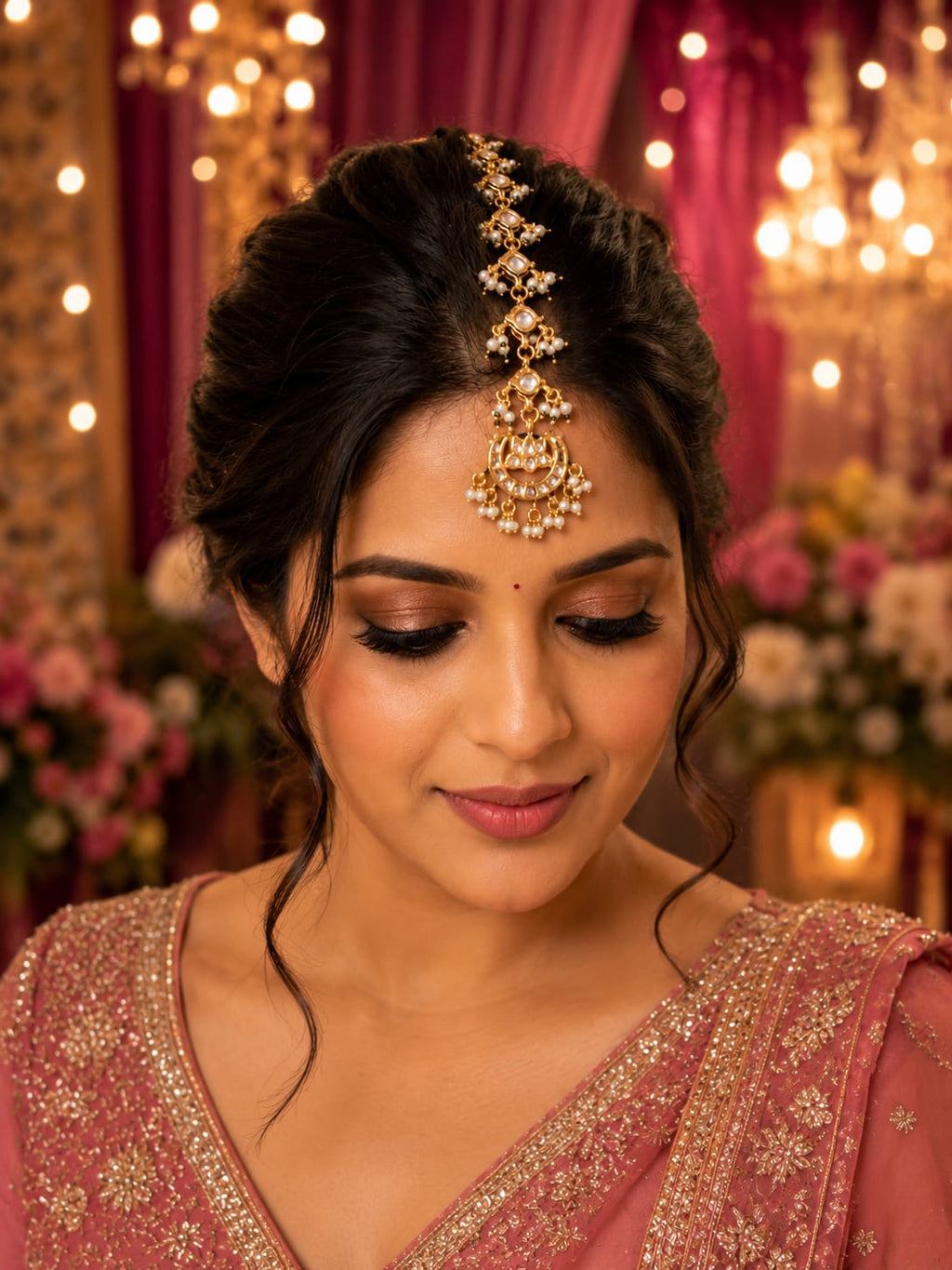 Gold Plated Kundan Studded  Chadbali Maang Tikka For Women Girls