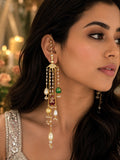 Gold-Tone Pearl & Multicolor Beaded Long Ear Chain Earrings for Women