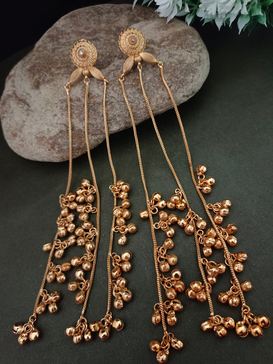 Gold Plated Kundan & Ghungaroo Beaded Kashmiri Drop Earrings