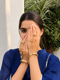 Women 2 Brass Handcrafted Gold-Plated Hathphool Panja Multi Ring Butterfly Bracelet