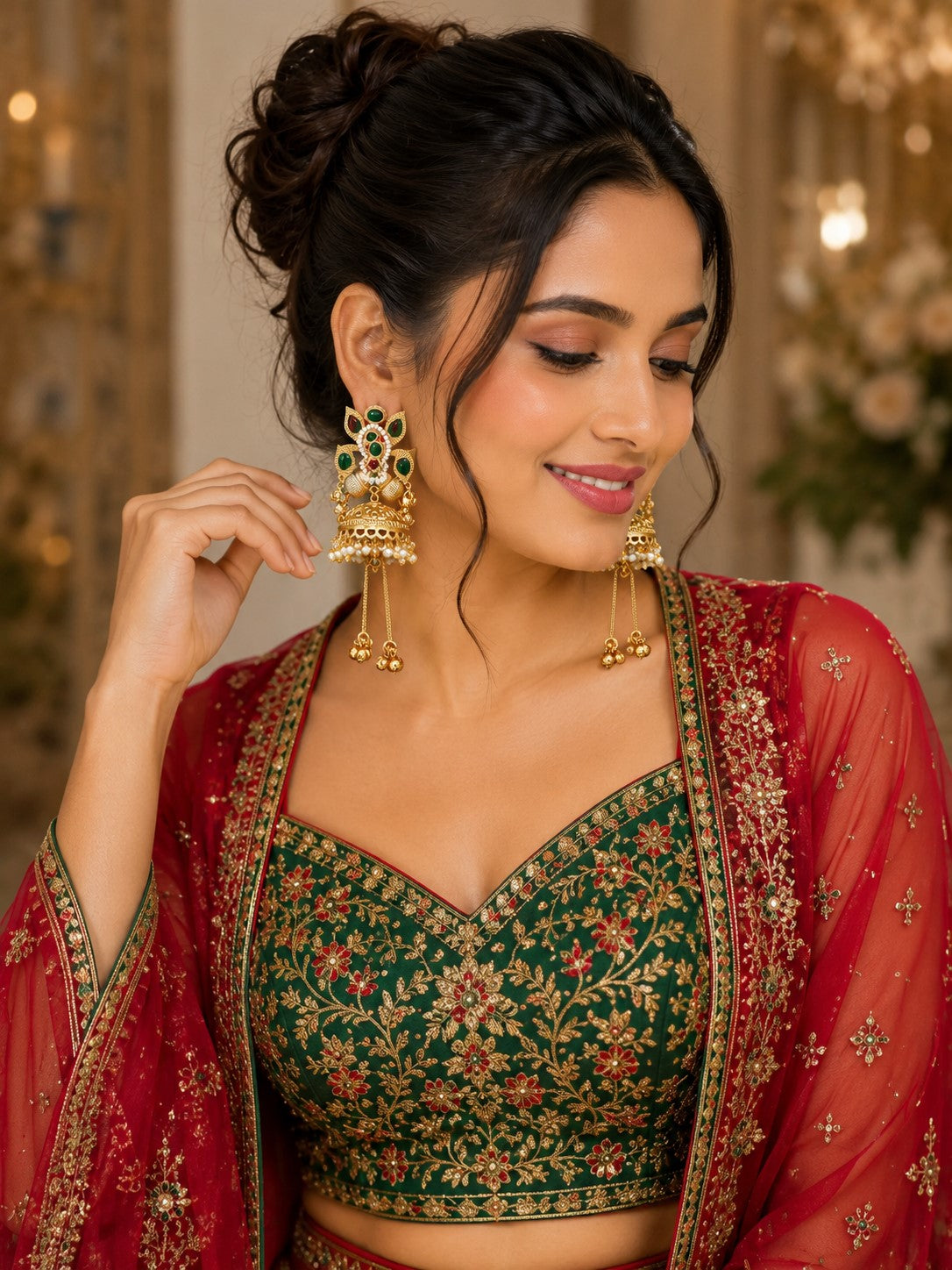 Gold-Plated Ganesh Kashmiri Jhumka Earrings with Pearl Droplets